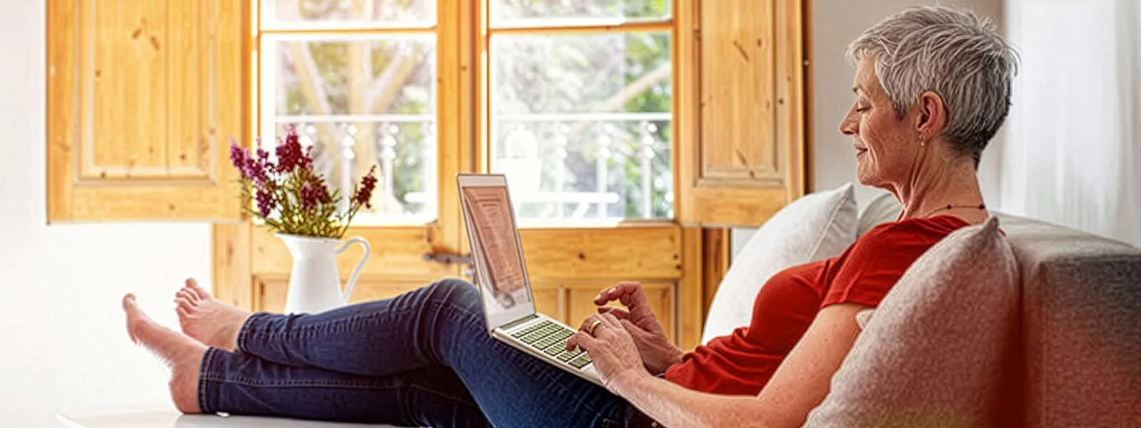A woman relaxes on her couch as she reviews her life insurance death benefit.