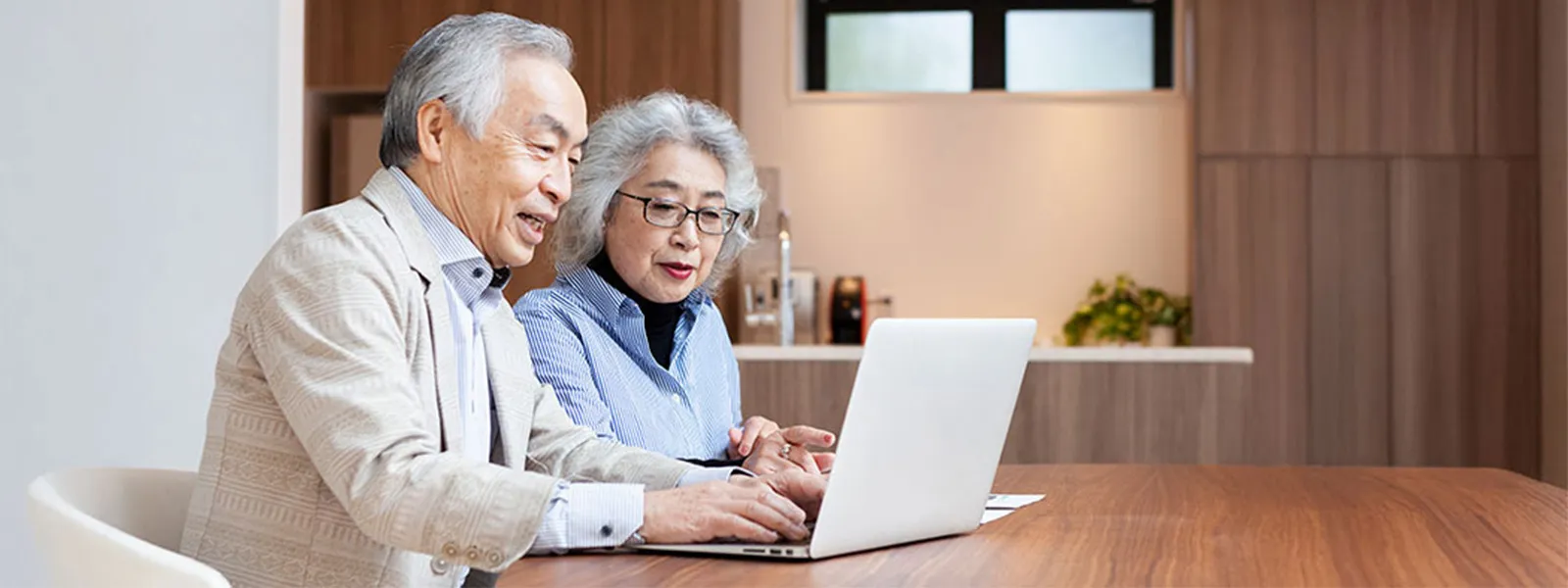 couple on computer in kitchen
