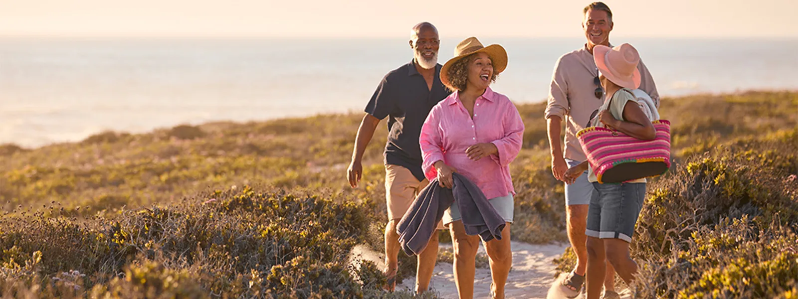 friends walking from beach