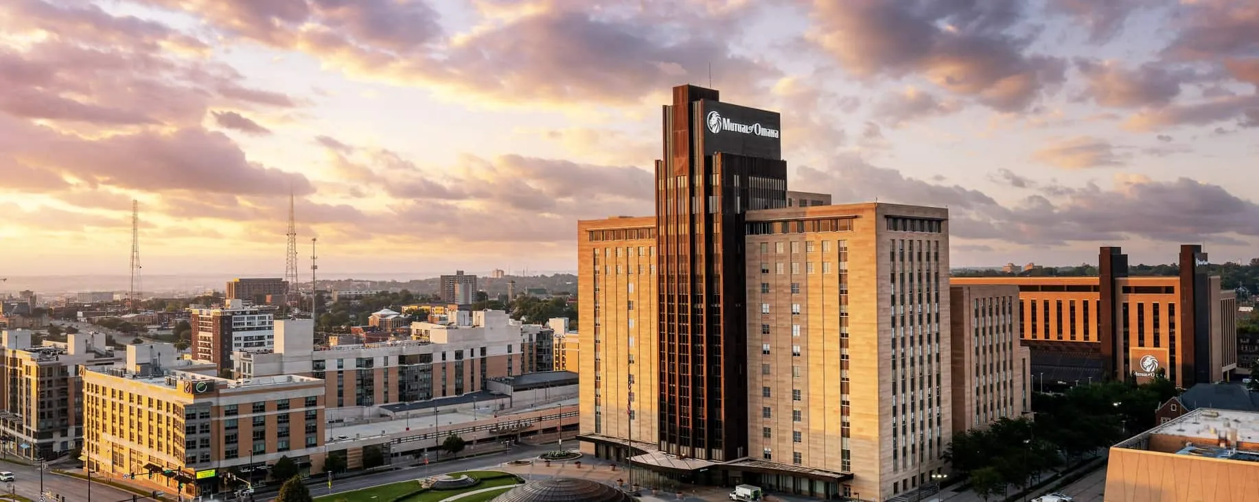 Mutual of Omaha building during sunset