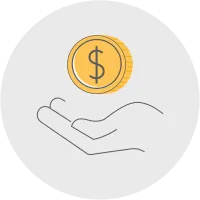 Hand holding coin with money icon