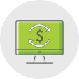 Illustration of green computer arrows circling dollar sign