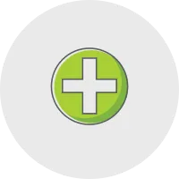 A green circle with a white medical cross in the center, symbolizing health, wellness, or medical care.