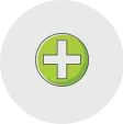 A green circle with a white medical cross in the center, symbolizing health, wellness, or medical care.