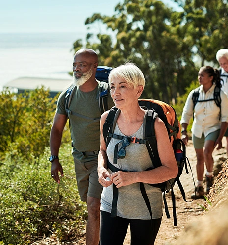 friends hiking on a trail