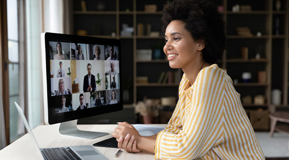 woman sitting at computer