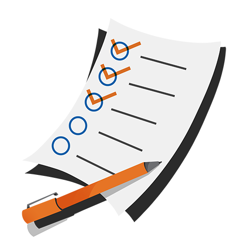 An illustration of a pen and a piece of notepaper showing a list, with some items on the list checked off.