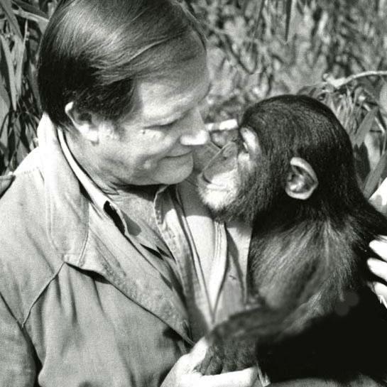 Jim Fowler holding chimp