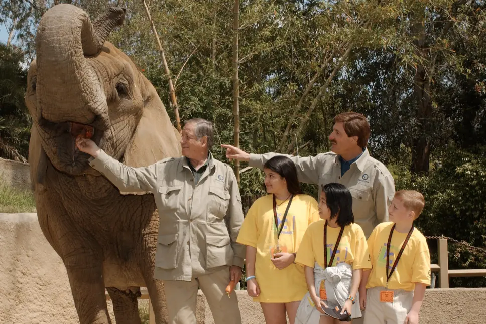 Jim Fowler and Peter Gros at the L.A. Zoo for Wild Kingdom's Kids' Summit.