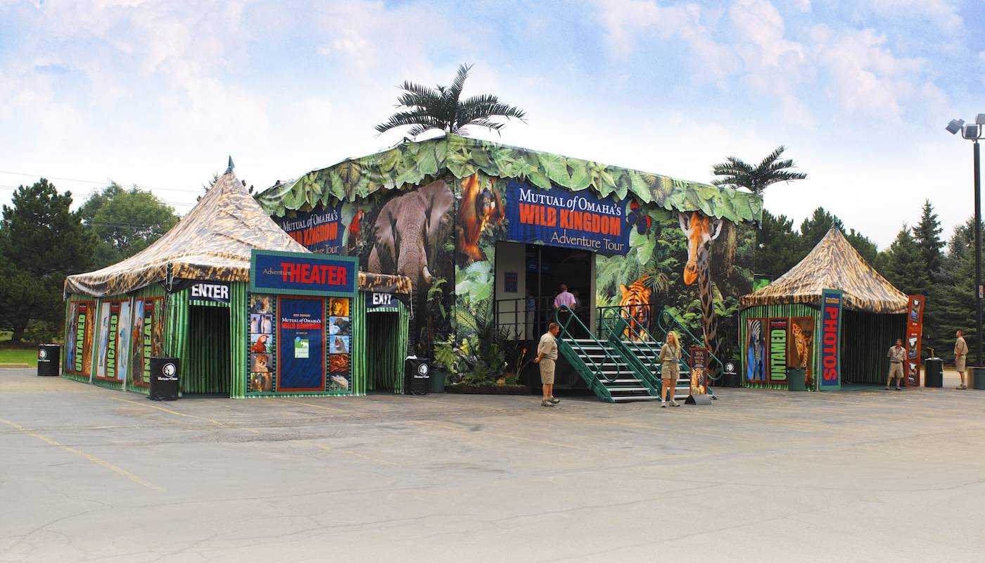 Tropical-style building featured at the Wild Kingdom Adventure Tour, an interactive mobile wildlife experience at fairs and festivals, 2005.