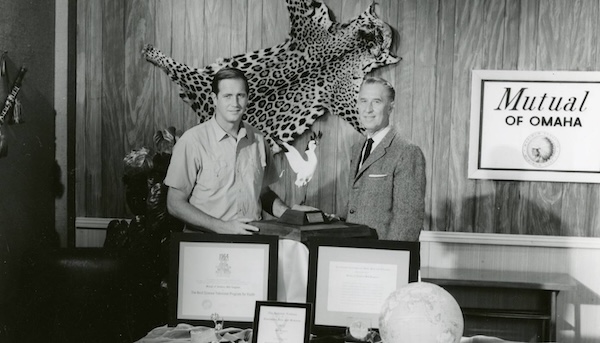 On the set of Wild Kingdom. The show receives its first Emmy Award, 1969.