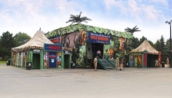 Tropical-style building featured at the Wild Kingdom Adventure Tour, an interactive mobile wildlife experience at fairs and festivals, 2005.